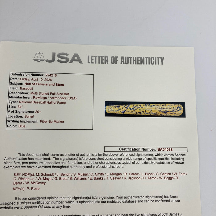 Beautiful Hall Of Fame Multi Signed Baseball Bat 52 Sigs Willie Mays JSA COA