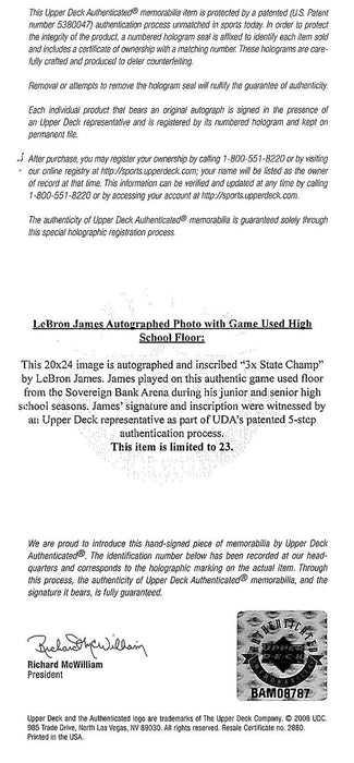 LeBron James Pre Rookie Signed Inscribed St. Mary Game Used Floorboard UDA COA