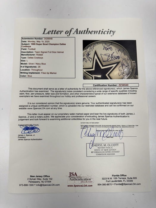 1995 Dallas Cowboys Super Bowl Champs Team Signed Authentic Helmet JSA COA
