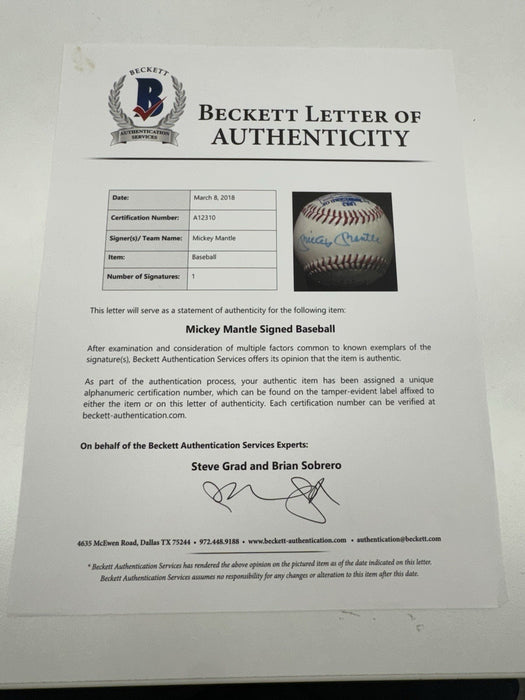 Mickey Mantle Signed 1952 Topps Rookie Card Commemorative Baseball Beckett COA