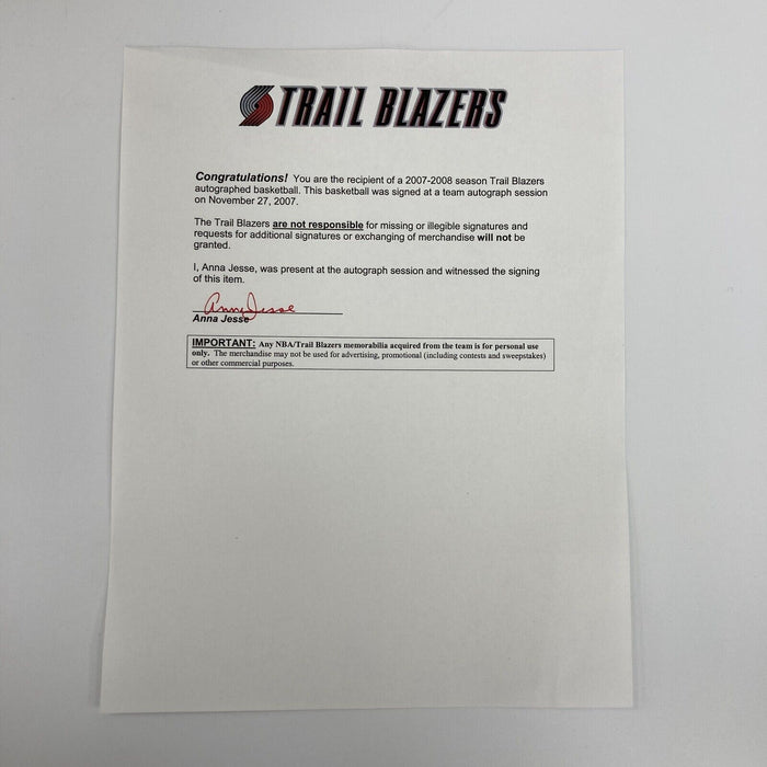 2007-08 Portland Trail Blazers Team Signed Spalding Basketball With Team COA