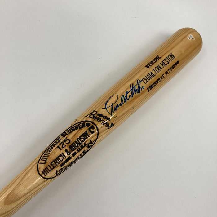 Charlton Heston Signed Game Model Louisville Slugger Baseball Bat PSA DNA MINT 9
