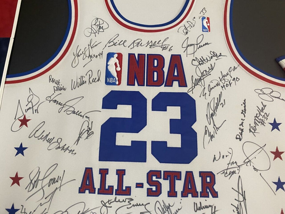 Incredible NBA Top 50 Greatest Players Signed Jersey Display Michael Jordan JSA