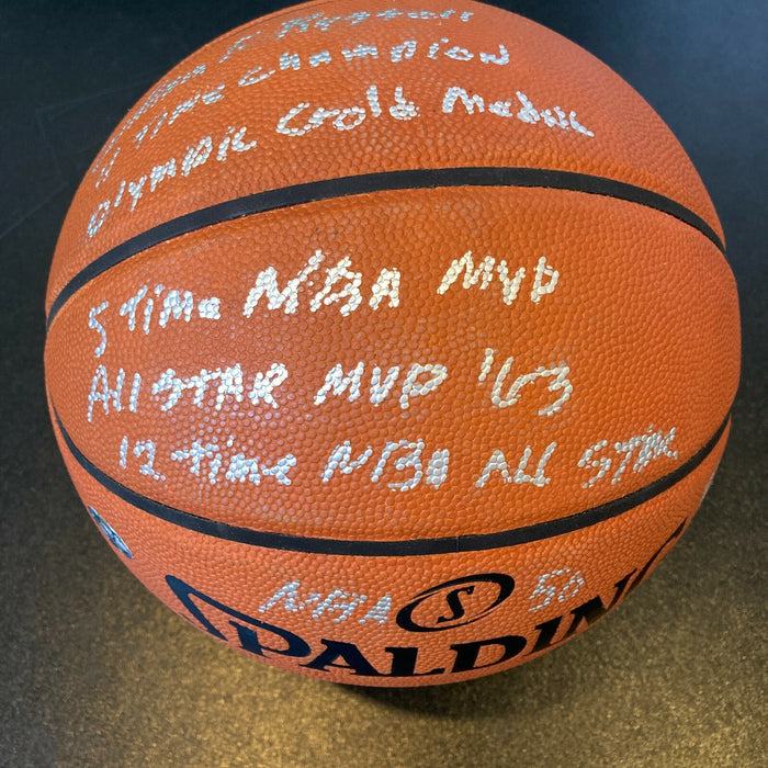 Extraordinary Bill Russell Signed Heavily Inscribed STAT Basketball #5/6 PSA DNA