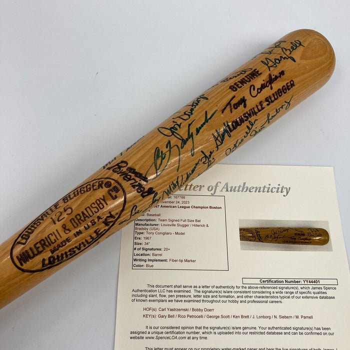 1967 Boston Red Sox AL Champs Team Signed Tony Conigliaro Game Bat JSA COA