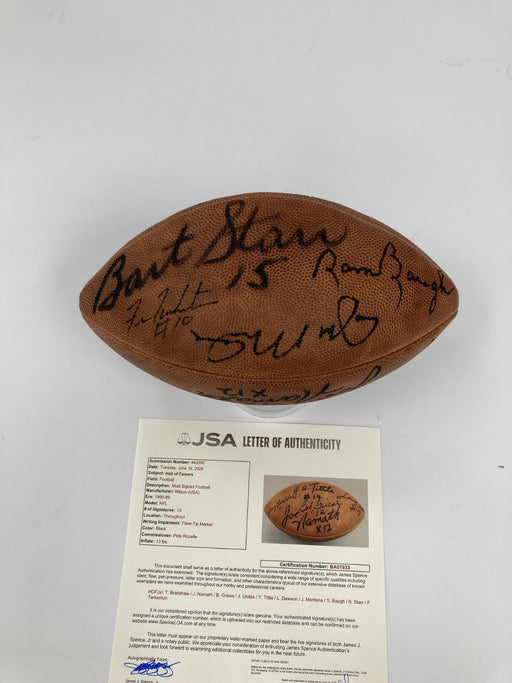 Bart Starr Johnny Unitas Joe Montana Len Dawson Joe Namath Signed Football JSA