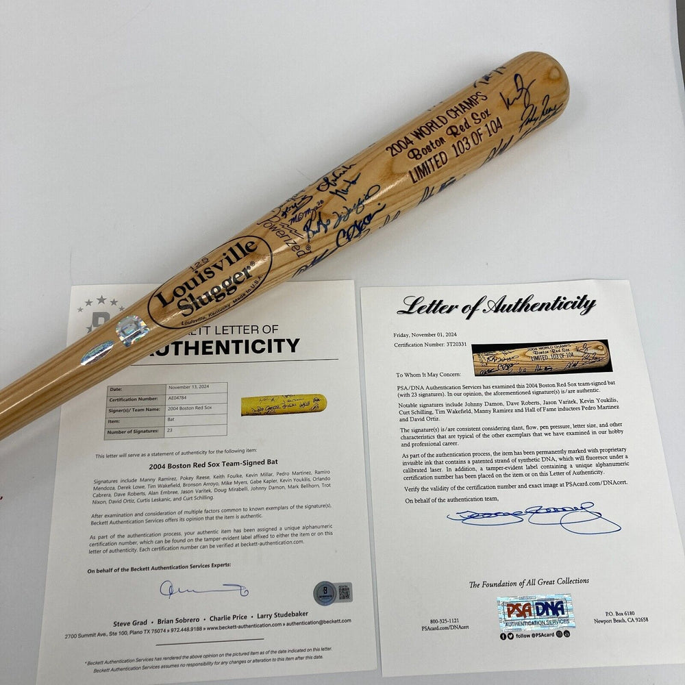 2004 Boston Red Sox World Series Champs Team Signed Baseball Bat PSA DNA Beckett