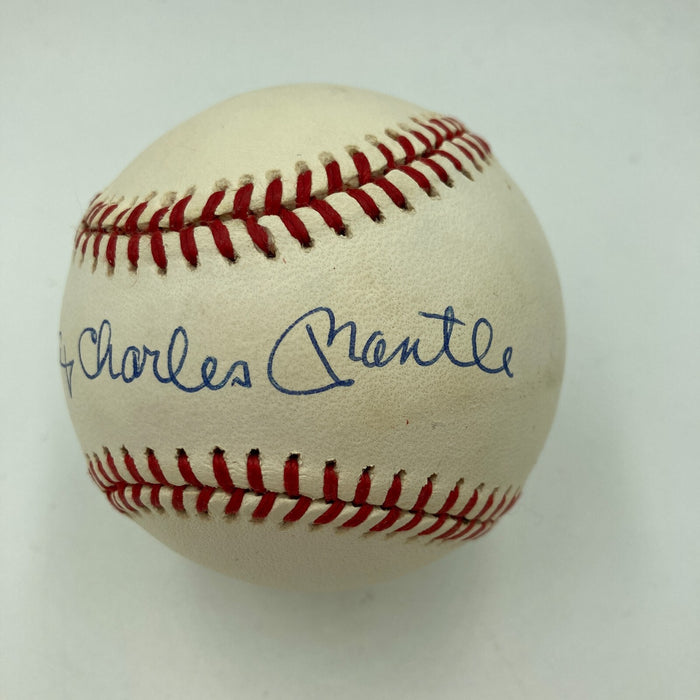 Mint Mickey Charles Mantle Signed American League Baseball JSA COA