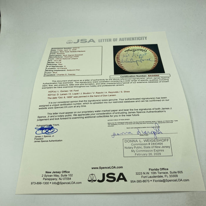 Lefty Gomez Whitey Ford Ed Lopat Vic Raschi Allie Reynolds Signed Baseball JSA