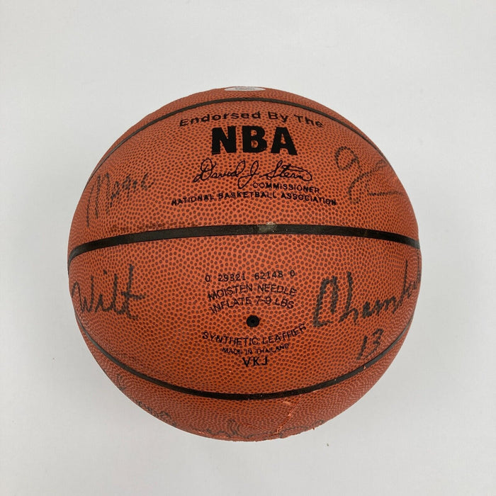 Wilt Chamberlain Abdul-Jabbar Magic Johnson Lakers Greats Signed Basketball PSA