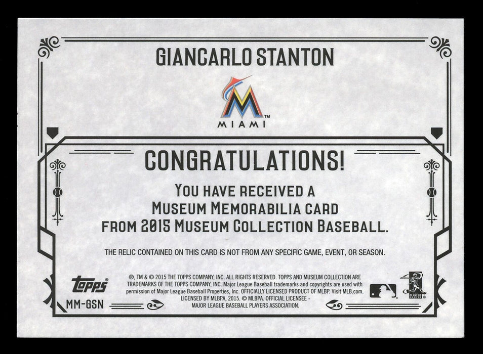 2015 Topps Museum Collection Giancarlo Stanton #1/1 Game-Used Logo Man Patch