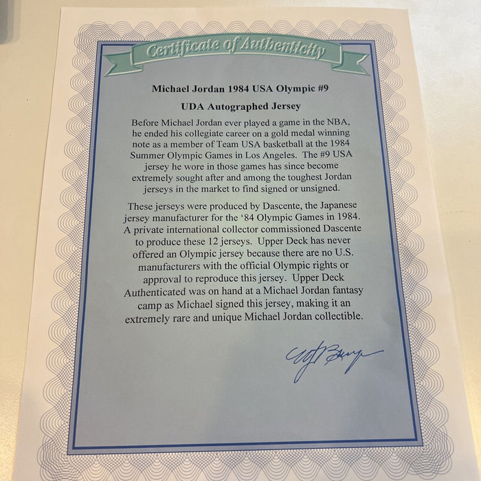 Michael Jordan Signed 1984 Team USA Olympics Game Model Jersey UDA COA #1/12