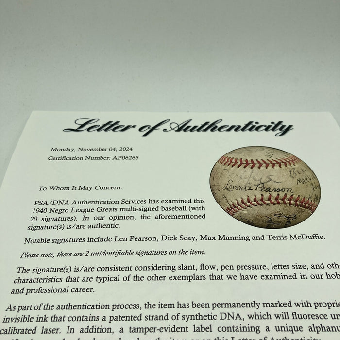 RARE 1940 New York Black Yankees Negro League Team Signed Baseball PSA DNA COA