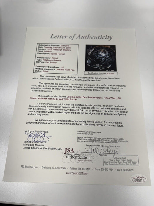 2005 Pittsburgh Steelers Super Bowl Champs Team Signed Game Used Helmet JSA COA