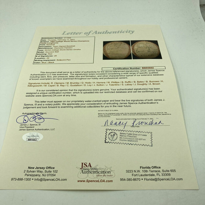 Roger Clemens 1983 Texas Longhorns Team Signed NCAA World Series Baseball JSA