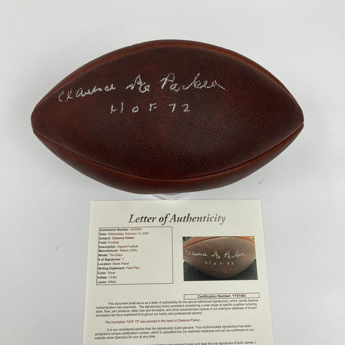 Ace Parker HOF 1972 Full Name Signed Wilson NFL Game Football JSA COA