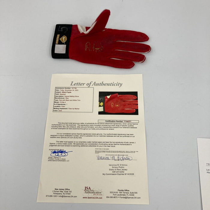 Albert Pujols Signed Game Used Batting Glove St. Louis Cardinals JSA COA