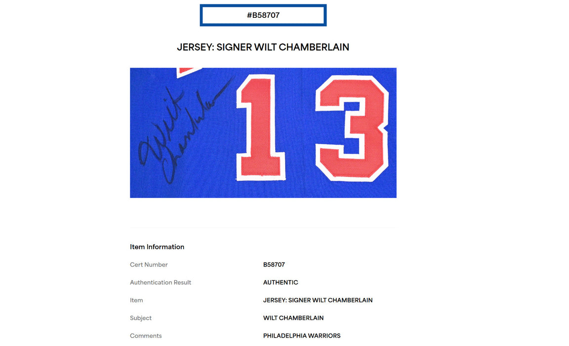 Wilt Chamberlain Signed Mitchell & Ness 1966-67 Philadelphia Warriors Jersey PSA