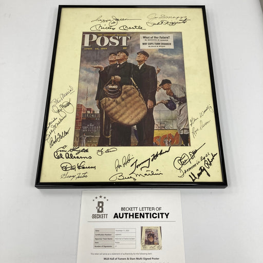 Mickey Mantle Joe Dimaggio HOF Multi Signed Norman Rockwell Photo Beckett COA