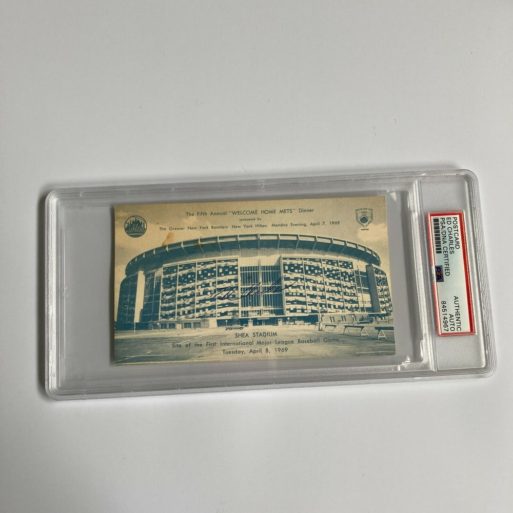 Ed Charles Signed 1969 New York Mets Shea Stadium Postcard PSA DNA RARE