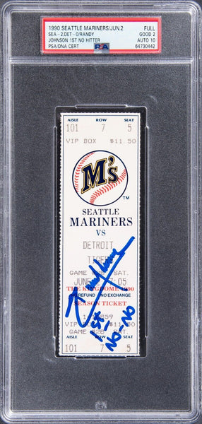 Randy Johnson First No-Hitter Signed Full Ticket June 2, 1990 PSA Auto 10