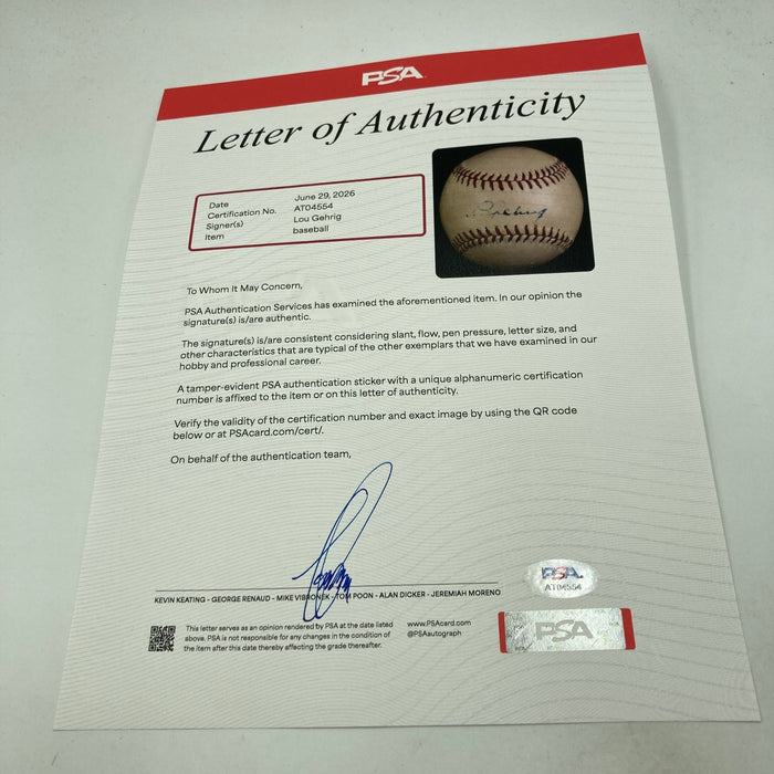 The Finest Lou Gehrig Single Signed American League Baseball Sweet Spot PSA DNA
