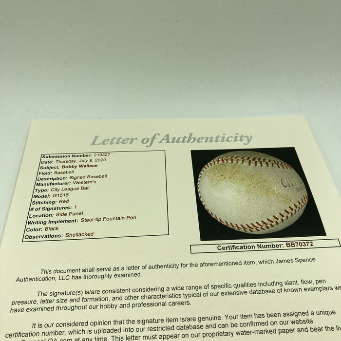 Rare Bobby Roderick Wallace Single Signed Autographed Baseball With JSA COA HOF