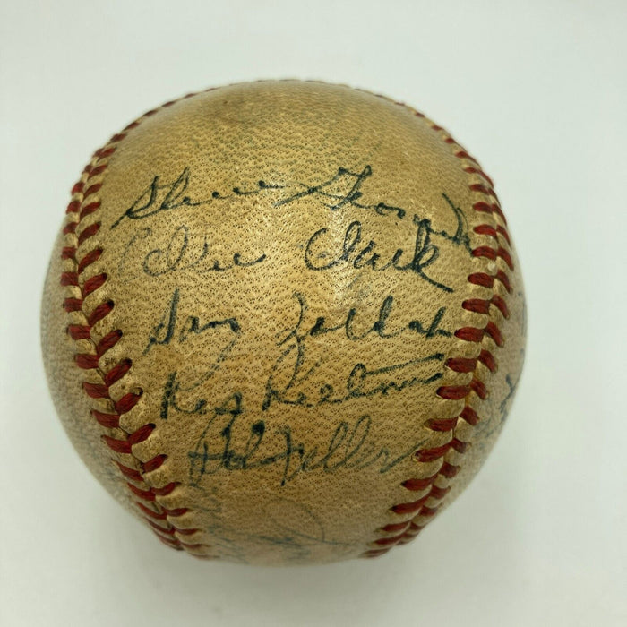 1948 Cleveland Indians W.S. Champs Team Signed Baseball Satchel Paige JSA COA