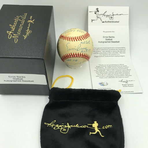 Beautiful Ernie Banks Signed Autographed Heavily Inscribed STAT Baseball RJ COA