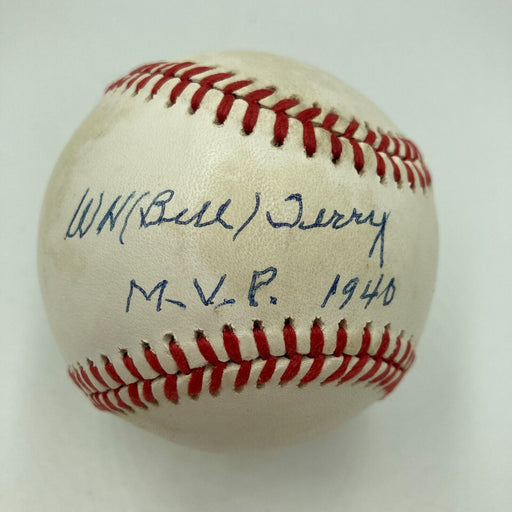 Bill Terry MVP 1940 Signed Inscribed National League Baseball JSA COA RARE