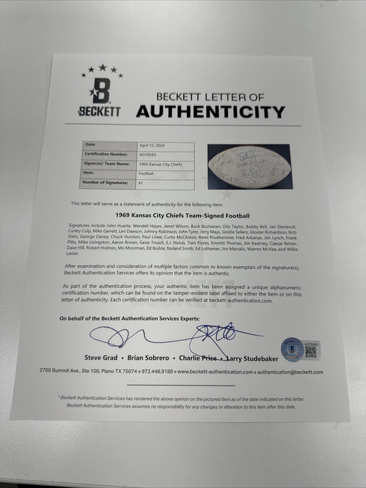 1969 Kansas City Chiefs Super Bowl Champs Team Signed AFL Game Football PSA DNA