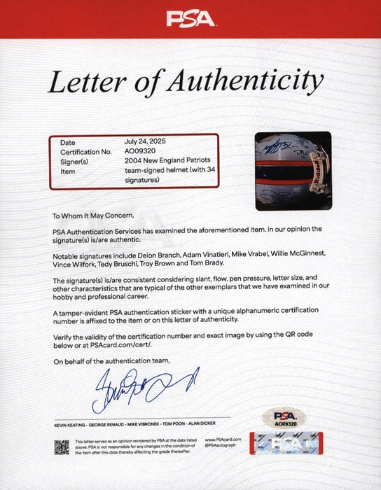 2004 New England Patriots Super Bowl Champs Team Signed Helmet Tom Brady PSA DNA