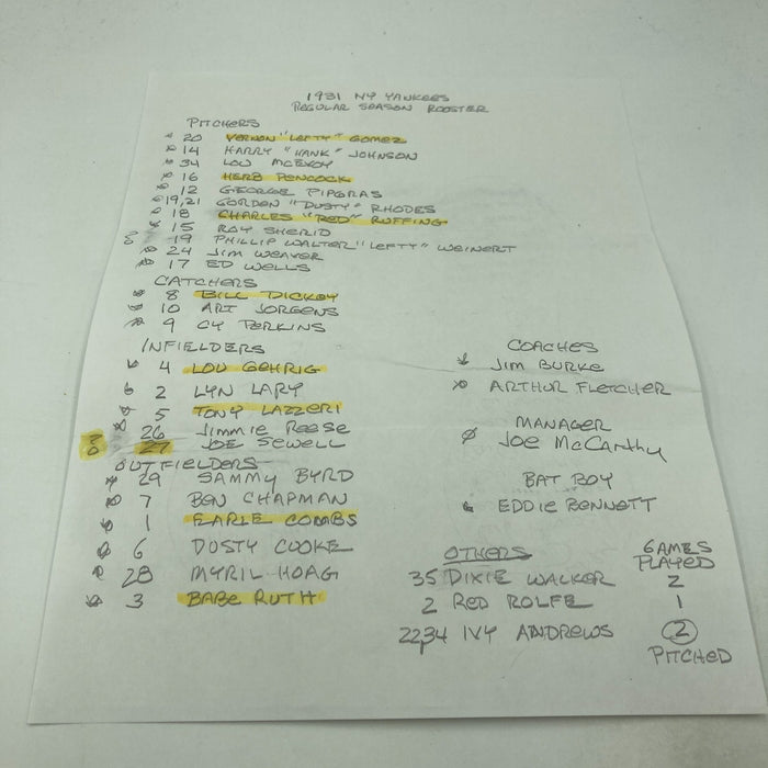 Babe Ruth & Lou Gehrig 1931 New York Yankees Team Signed Baseball JSA COA