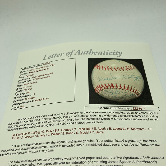 Hall Of Fame Multi Signed Baseball Red Ruffing Goose Goslin Rube Marquard JSA