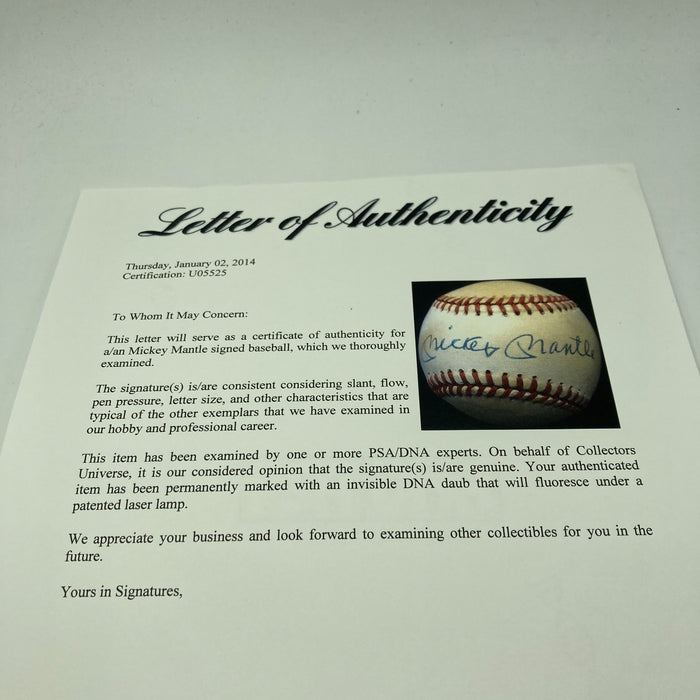Mickey Mantle Signed Official American League Baseball Mint Auto PSA DNA COA