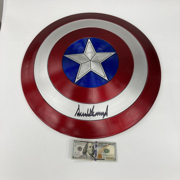 President Donald Trump Full Name Signed Large Captain America Shield  JSA COA