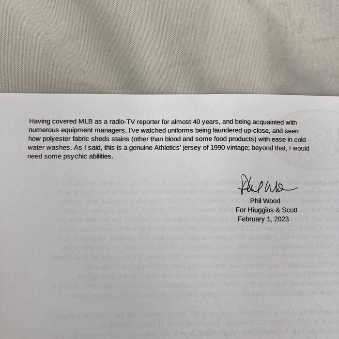 Jose Canseco Signed 1990 Authentic Game Issued Oakland A's Jersey Phil Wood COA