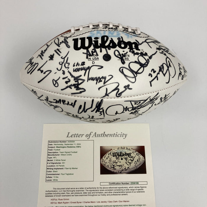 1991 Washington Redskins Super Bowl Champs Team Signed Football JSA COA