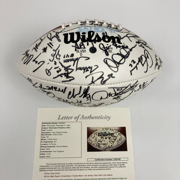 1991 Washington Redskins Super Bowl Champs Team Signed Football JSA COA