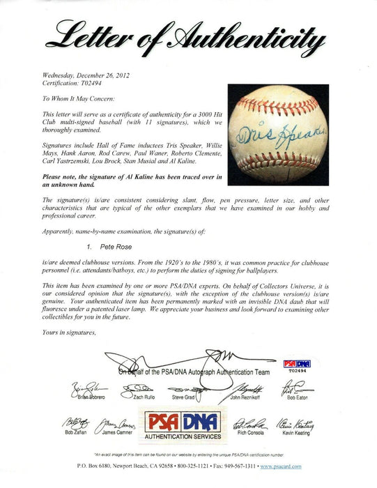 The Finest 3,000 Hit Club Signed Baseball Roberto Clemente Tris Speaker PSA DNA
