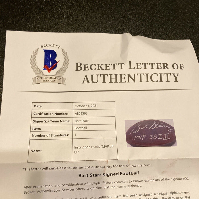 Bart Starr "MVP SB I & II" Signed Inscribed Wilson NFL Game Football Beckett COA