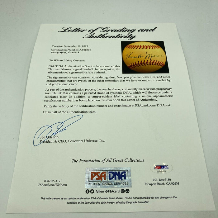 The Finest Thurman Munson Single Signed American League Baseball PSA DNA COA