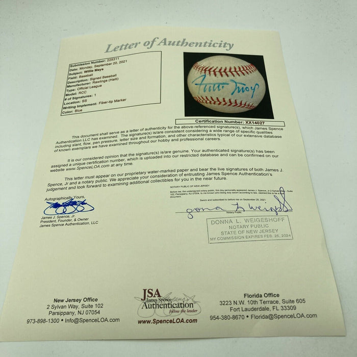 Willie Mays Signed Autographed Vintage Official League Baseball With JSA COA