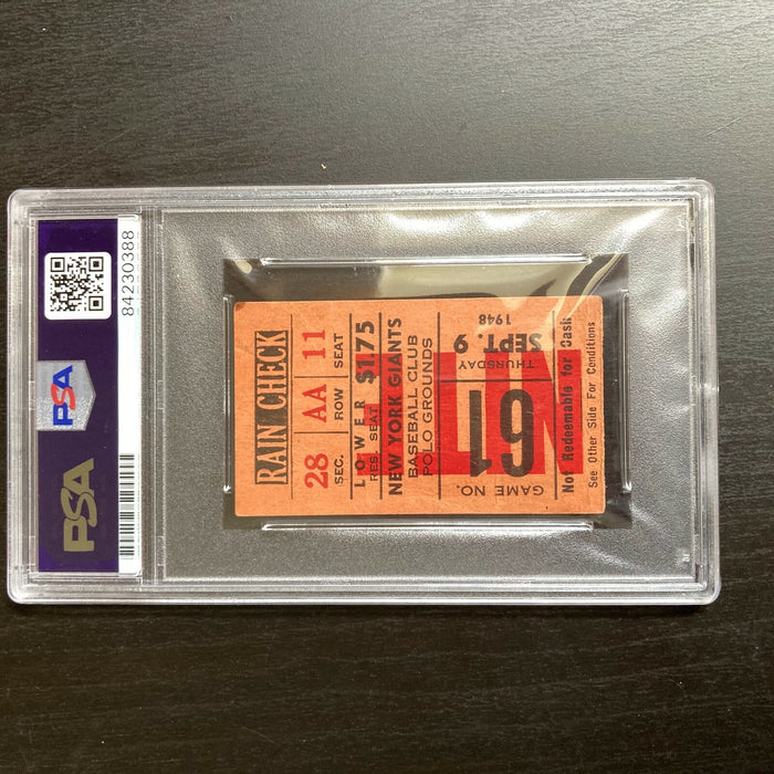 Rex Barney Signed Original No Hitter Ticket 9-9-1948 New York Giants PSA DNA