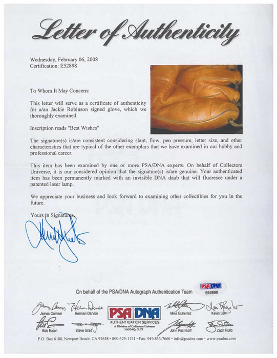 Jackie Robinson Single Signed 1940's Baseball Glove PSA DNA COA RARE