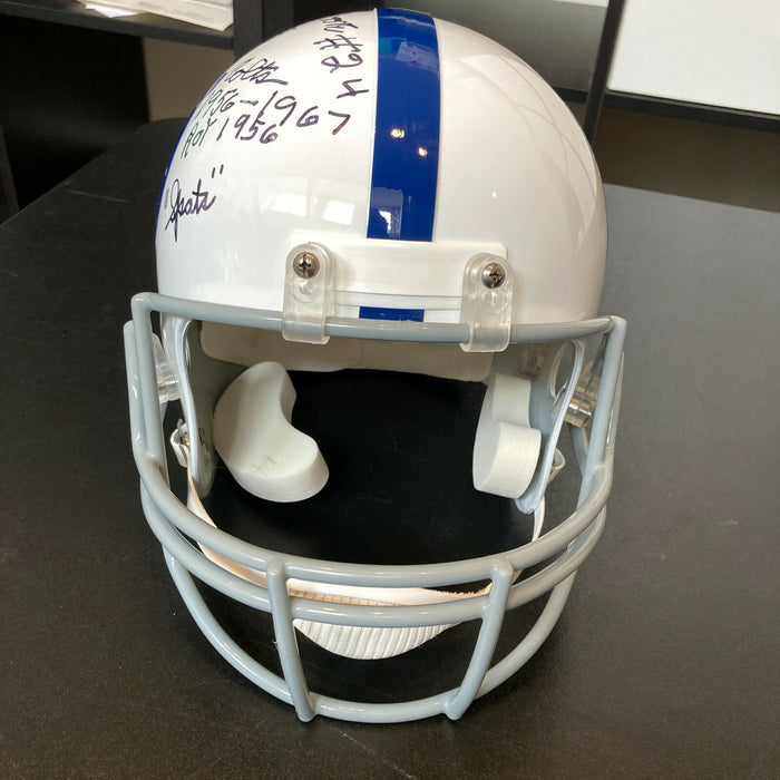 Lenny Moore Signed Heavily Inscribed Career STATS Baltimore Colts Helmet JSA COA