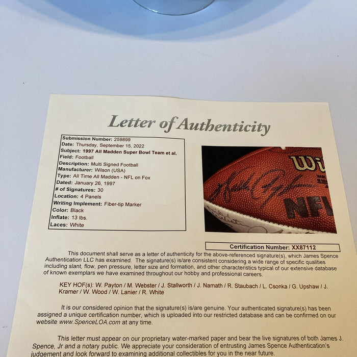 1997 All Time All Madden Team Signed Football 30 Sigs Walter Payton JSA COA