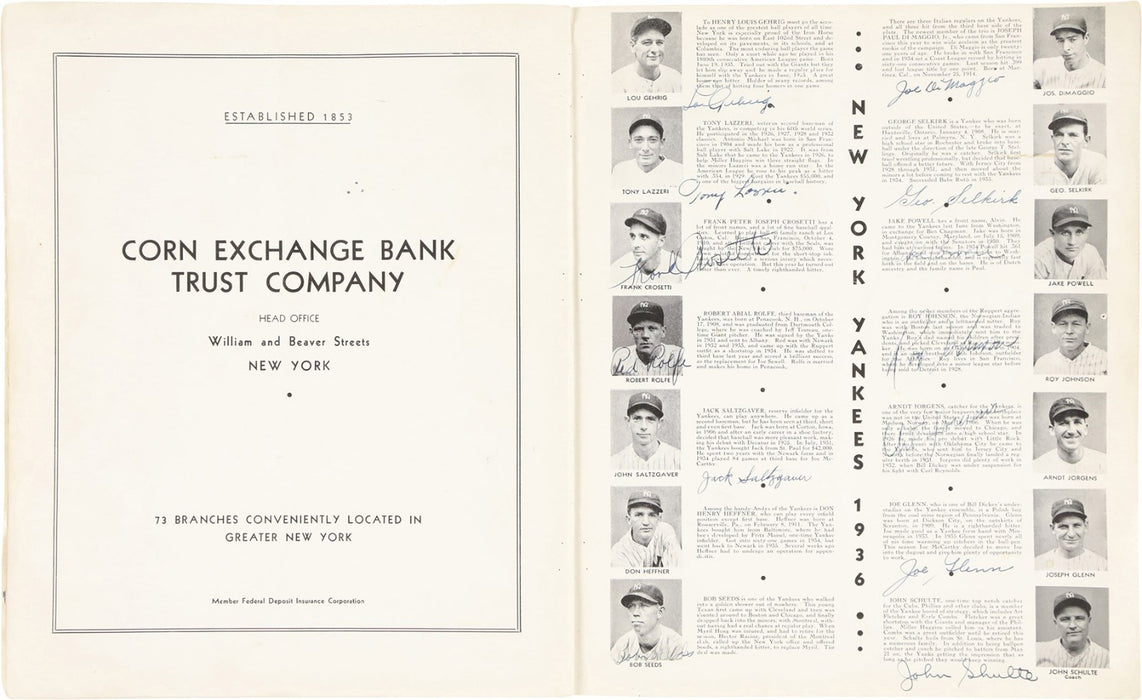 1936 New York Yankees Team Signed World Series Program 51 Sigs Lou Gehrig PSA