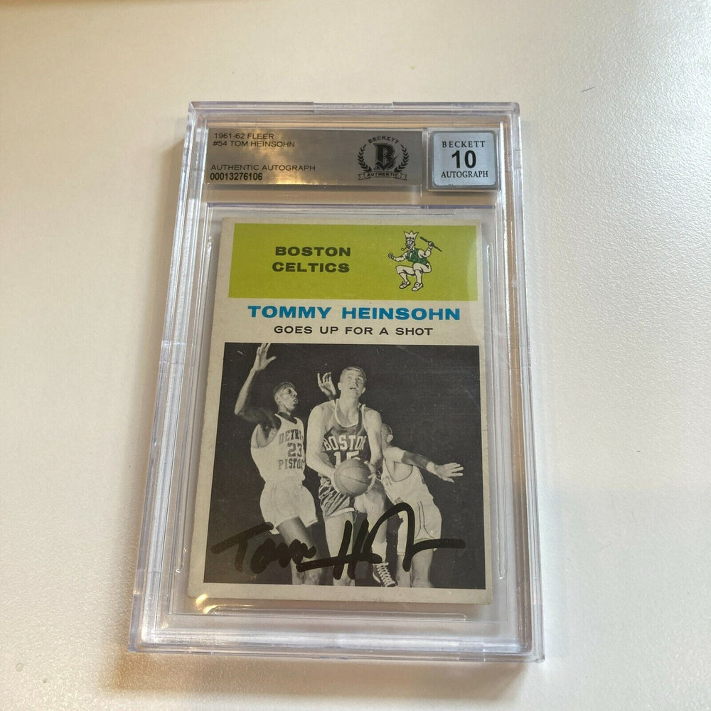 1961-62 Fleer Tom Heinsohn Signed Basketball Card BGS GEM MINT 10 Auto