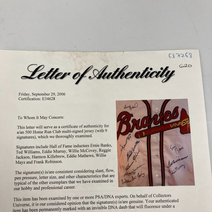 500 Home Run Club Signed Jersey Ted Williams Willie Mays Hank Aaron PSA DNA COA